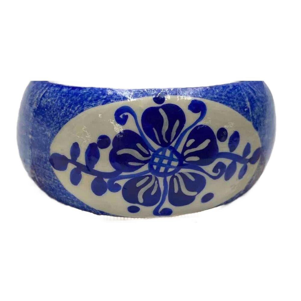 Vintage Blue Wood Chunky Bangle Bracelet